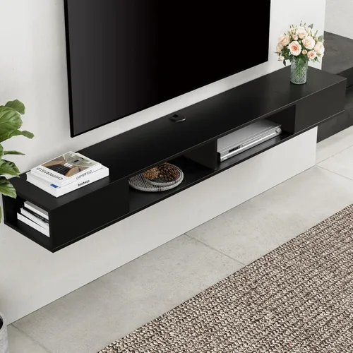 Miniatura 8 de WAMPAT Soporte de TV flotante negro de 70 pulgadas, centro de entretenimiento de montaje en pared para TV de 75 pulgadas, consola multimedia