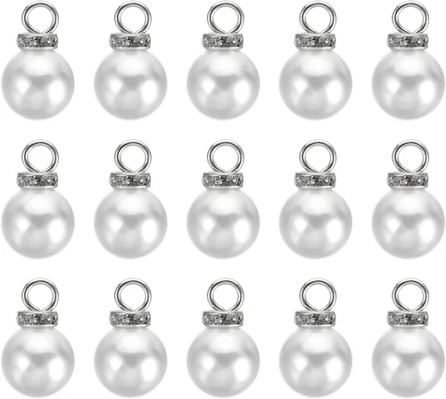 Miniatura 10 de PATIKIL 100 cuentas de perlas de perlas de imitación con diamantes de imitación DIY para hacer joyas, pulseras y aretes Plateado blanco