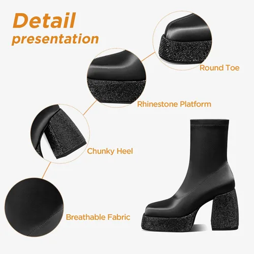 Miniatura 3 de USIMAD Platform Boots Chunky High Heels Boots for women Jeans Fold over Boots Round Toe Denim Boots with Side Zipper
