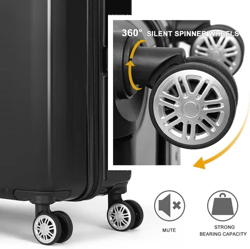 Miniatura 4 de Equipaje conjuntos, pc+abs Hardshell ligero durable Spinner ruedas maleta, Negro -, Equipaje conjuntos, pc+abs Hardshell ligero durable Spinner