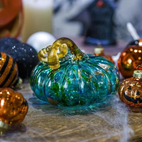 Miniatura 7 de QFkris Calabaza de cristal soplada a mano para decoración, 3.4 x 3.5 pulgadas, decoraciones de otoño para el hogar, figura de calabaza de cristal