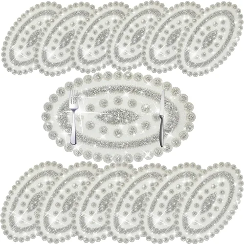 Miniatura 20 de Juego de 1 mantel individual redondo en negro, manteles individuales brillantes resistentes al calor, lavables, para cena, cocina, boda, decorativos