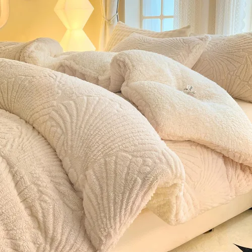 Miniatura 9 de tohrisa Seashell - Juego de edredón Jacquard Sherpa cálido y acogedor, ropa de cama premium de 2 piezas, tamaño individual con patrón geométrico