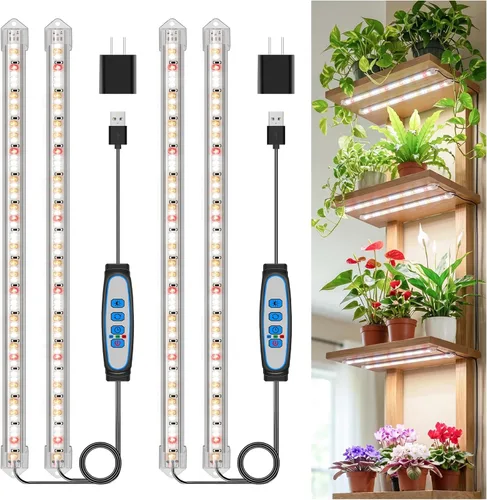 Kullsinss Tiras de luz de cultivo de plantas de 16 pulgadas, 120 luces LED de crecimiento para plantas de interior de espectro completo con 2 barras