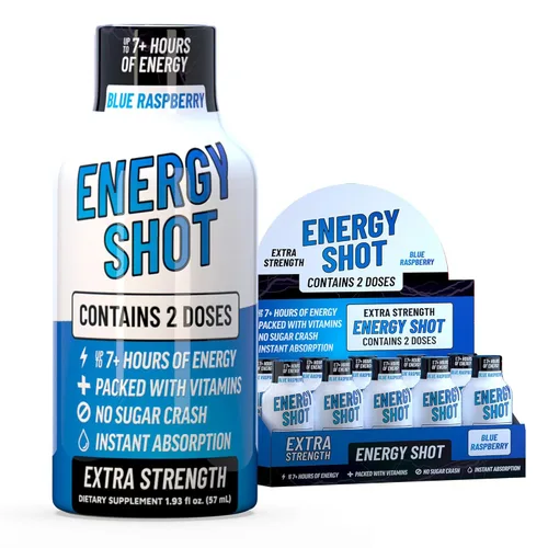 Miniatura 6 de Blue Raspberry Extra Strength Energy Shot 12 unidades – 260 mg de cafeína natural B12 B6 – Apoyo de energía y enfoque – 2 porciones sin azúcar Té
