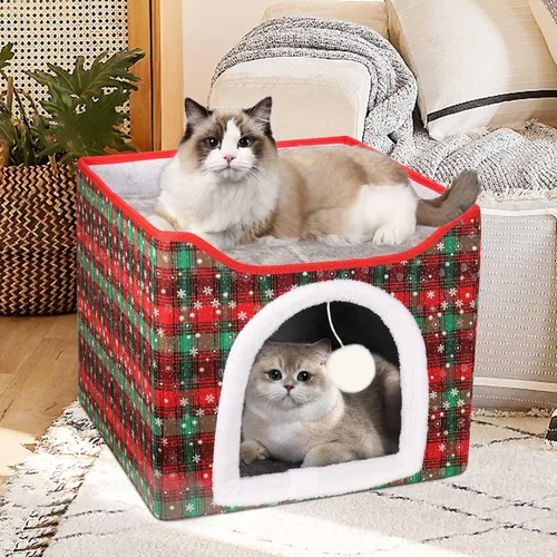 Miniatura 8 de Cama Térmica para Gatos de Interior, Casa Plegable para Gatos con Almohadilla Térmica Extraíble para Gatos y Perros Pequeños, Cama Cubierta
