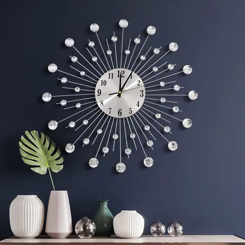 Reloj de pared grande de 19.7 pulgadas para decoración de sala de estar, reloj de pared moderno, silencioso, de metal, con diseño de estrella, Plata