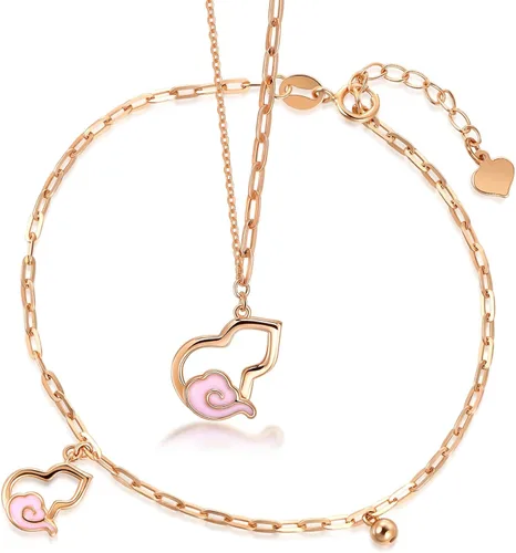 CHOW SANG SANG Regalo para el Día de la Madre 18K Oro Rosa Calabaza Esmalte Rosa (Wulu) Pulsera de nube auspiciosa, collar para madres mamá,
