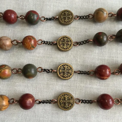 Miniatura 6 de elegantmedical Collar de cruz de regalo de rosario católico hecho a mano con 5 cuentas de piedra picasso para la primera comunión, elegantmedical