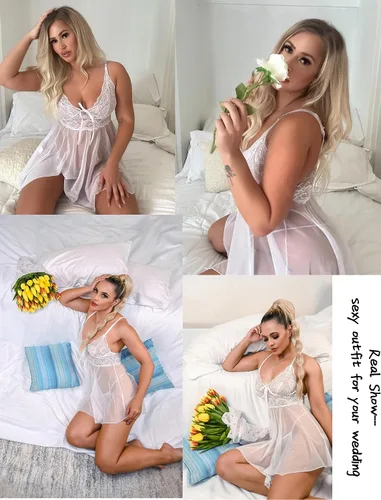 Miniatura 2 de Avidlove Lencería para mujer, babydoll de encaje, camisón de malla, camisón de noche, lencería seductora