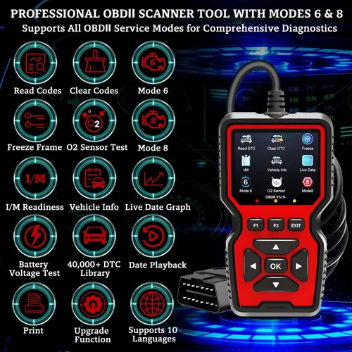 Miniatura 4 de Escáner profesional OBD2 V519 - Lector de código OBDII + CAN actualizado 2026, datos en vivo, prueba de batería, biblioteca de más de 40000 DTC