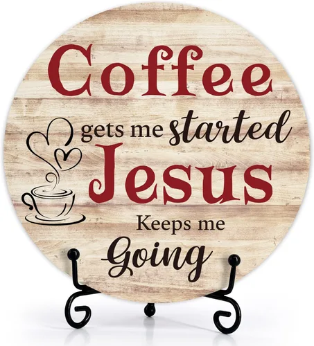 Miniatura 8 de Letrero de Jesús de madera, decoración cristiana de café para estación de barra en el hogar, regalo religioso para amantes, decoración rústica