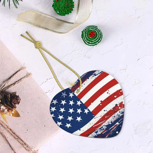 Adornos de Navidad Fondo de la bandera americana Cerámica Forma de Corazón Ornamento Colgando Vacaciones Adornos Creativo Corazón Porcelana