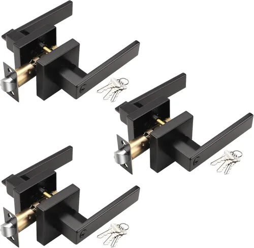 Miniatura 8 de KNOBWELL Paquete de 2 palancas cuadradas de privacidad con cerraduras (sin llaves), manija de puerta de privacidad negra, para dormitorio y baño
