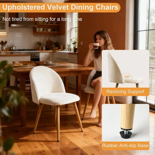 Miniatura 4 de Lightdot Juego de 2 sillas de comedor, cómodos asientos de terciopelo, sillas de sala de estar modernas de mediados de siglo, sillas de cocina