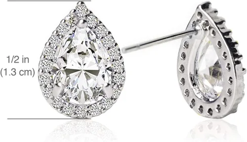Miniatura 6 de Regalo de joyería de dama de honor de boda, poste de lágrima de pera o aretes de clip en oro, oro rosa, plata, Oro rosa Plata, Circonia cúbica