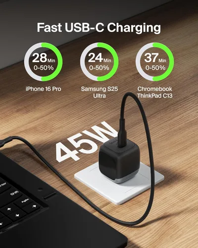 Miniatura 2 de Bloque de Cargador USB C Belkin 45W - PD3.1 PPS Carga Súper Rápida - Samsung Galaxy S25, S24, Apple iPhone 17, Air, Pro, Pro Max, AirPods, Apple