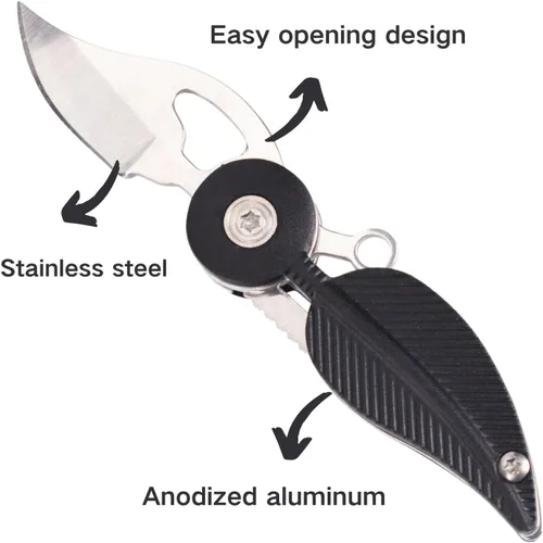 Miniatura 3 de Mini cuchillo de bolsillo para mujer con cadena, gadget genial, cuchillo Edc, lindo accesorio para llaves (negro)