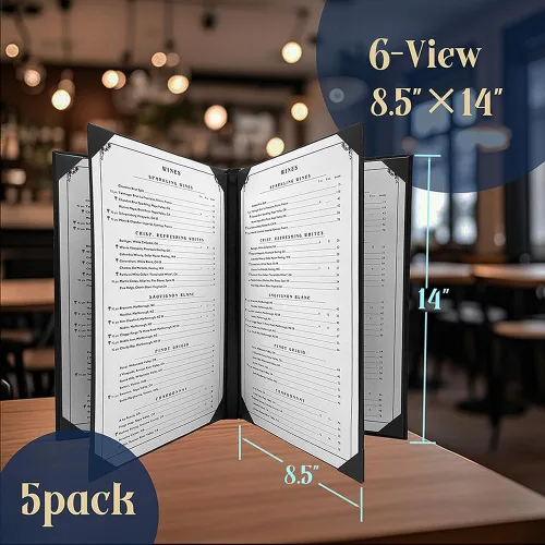 Miniatura 4 de Goodsmart Columbia Casebound - Fundas para menú, paquete de 5, color negro, de piel sintética de alta calidad, 8.5 x 14 pulgadas, 6 vistas