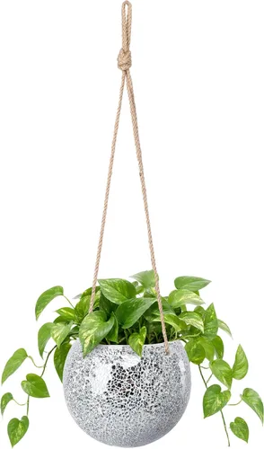 Miniatura 9 de Maceta colgante de cerámica con mosaico, maceta colgante pequeña para plantas de interior, decoración de jardín, maceta de bola de discoteca con Azul