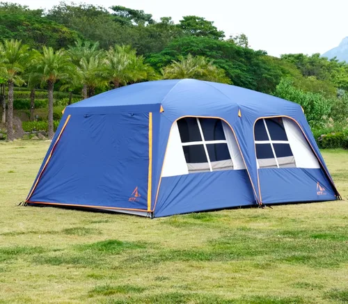 Miniatura 19 de KTT Extra Large Tent 12-14 Person,Family Cabin Tents,2 Rooms,Straight Wall,2 Doors 4 Windows with Mesh,Waterproof,Double Layer,Big Tent for Azul