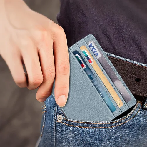 Miniatura 36 de Fintie Billetera delgada y minimalista para bolsillo frontal, con bloqueo RFID, tarjetero y ventana de identificación, para hombre o mujer