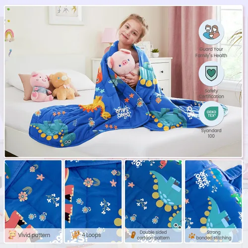 Miniatura 5 de Manta con peso, manta pesada color azul con dinosaurios (Blue Dinosaur) de 10 libras, manta transpirable (41 x 60 pulgadas, 10 libras)