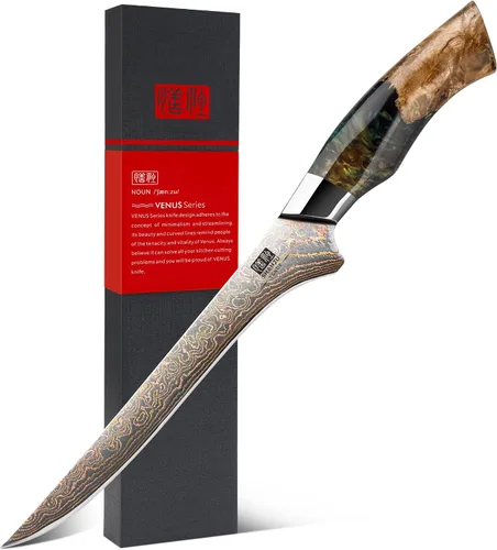 Miniatura 9 de Juego de cuchillos de cocina de Damasco SHAN ZU, cuchillos de cocina japoneses de cobre y acero de Damasco, cuchillo utilitario forjado a mano