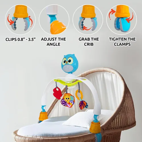 Miniatura 2 de Arco de juguete para cochecito de bebé con música relajante y luces - Arco de actividad ajustable y accesorios de juego - Barra de juguete para bebé
