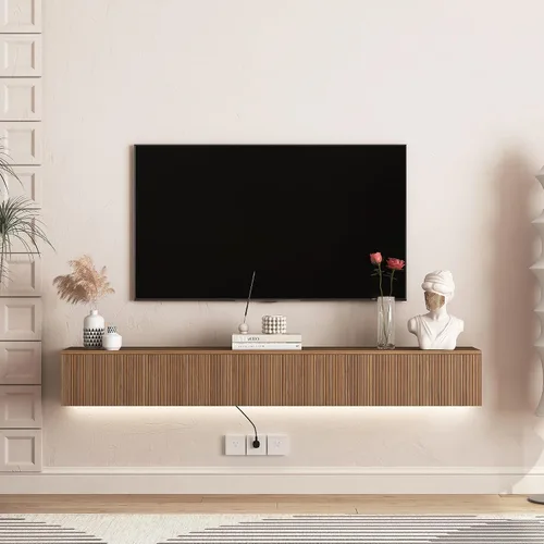 Miniatura 15 de Soporte flotante para TV montado en la pared con 20 LED de color, soporte de TV moderno de 63 pulgadas, gabinete de TV flotante centro