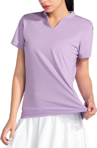 Miniatura 3 de ChinFun Women's Golf Polo Shirts V-Neck Short Sleeve Collarless UPF 50+ Tennis Running T-Shirts Quick Dry Tops