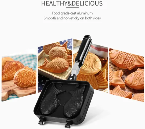 Miniatura 5 de Taiyaki - Molde para tartas en forma de pez, molde doble para hacer panqueques en forma de pez