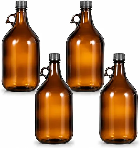 Miniatura 7 de Maxdot 1 jarra de vidrio, botella de fermentación ámbar con tapa de sello, botella de agua con asa, grandes jarras de vidrio ámbar a prueba de luz