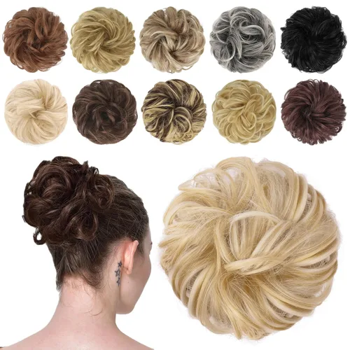 Miniatura 20 de FESHFEN Pieza de Cabello de Moño Desordenado - Extensiones Elásticas Onduladas Rizadas de Moño Scrunchies Sintético Chignon Postizos para Mujeres