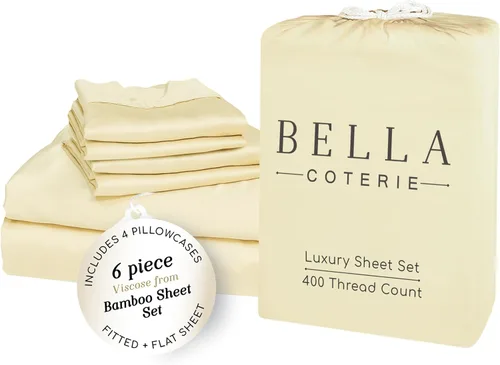 Miniatura 33 de Bella Coterie - Juego de sábanas de lujo de viscosa de bambú para cama tamaño split king 2 sábanas ajustadas para camas Sleep Number y camas 06