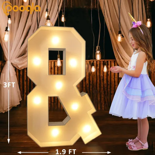 Miniatura 5 de Pooqla Letras de marquesina iluminadas de 3 pies, letras de marquesina con luz LED blanca fría y blanca cálida, letras de mosaico gigante para Letra