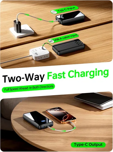 Miniatura 7 de Cargador portátil, banco de energía de 50000 mAh con cable incorporado, carga rápida de 22,5 W PD USB C de entrada y salida, paquete de batería