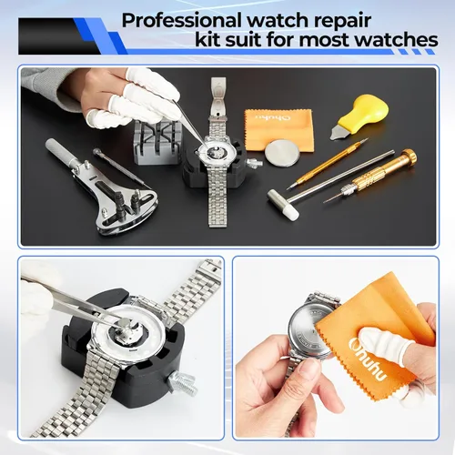 Miniatura 8 de Ohuhu - Kit de reparación de reloj, 192 piezas mejoradas de alta resistencia para extracción de eslabones de reloj, kit de herramientas de repuesto