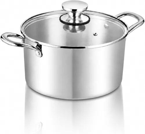 Miniatura 10 de TeamFar Olla de 3.5 cuartos de galón, olla de cocina de pasta de acero inoxidable de tres capas con tapa, tapa de vidrio templado y asas remachadas