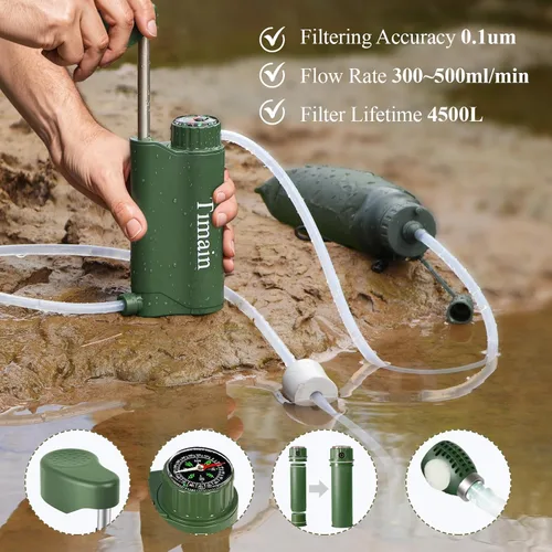 Miniatura 4 de Timain Bomba de filtro de agua portátil para exteriores, sistemas de filtración de agua, perfecta para viajes, camping, senderismo, pesca, caza