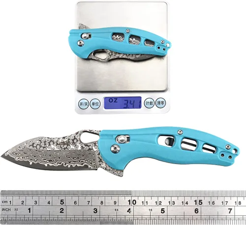 Miniatura 6 de ALBATROSS Cool Flipper Axis Lock - Cuchillo de bolsillo plegable de apertura con hoja de acero de Damasco moderna de 3 pulgadas y mango FRN de alta