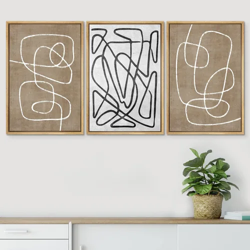 Miniatura 582 de SIGNWIN Lienzo enmarcado para pared, arte con pinceladas de flujo neutro en tonos beige abstractos, ilustraciones, arte moderno, decorativo