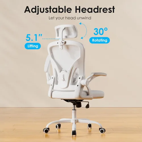 Miniatura 5 de Farini Silla ergonómica de oficina, Silla de escritorio para oficina en casa con reposacabezas, Silla de computadora de respaldo alto con blanco