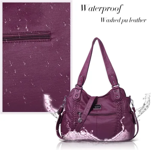 Miniatura 225 de Angel Barcelo - Bolsa de hombro amplia para mujer, diseño Hobo, cuero lavado