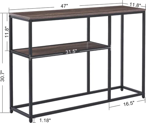 Miniatura 3 de ivinta Mesa de entrada, moderna mesa consola rústica para pasillo, sala de estar, estante de almacenamiento de 3 niveles, mesa de bufé de TV Marrón