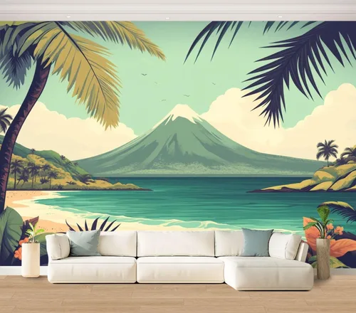 Miniatura 13 de Hawaii - Mural de pared retro exótico exótico tropical con olas de playa, paisaje, vintage, despegar y pegar, autoadhesivo, extraíble, adhesivo