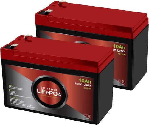 Paquete de 2 baterías recargables LiFePO4 de ciclo profundo de litio de 12 V 10 Ah | 2000-5000 ciclos de vida y 10 años de vida útil | BMS integrado