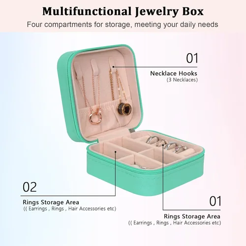 Miniatura 4 de Joyero pequeño de piel sintética, portátil, organizador de joyas para mujeres y niñas, organizador de joyas y almacenamiento para anillos, aretes