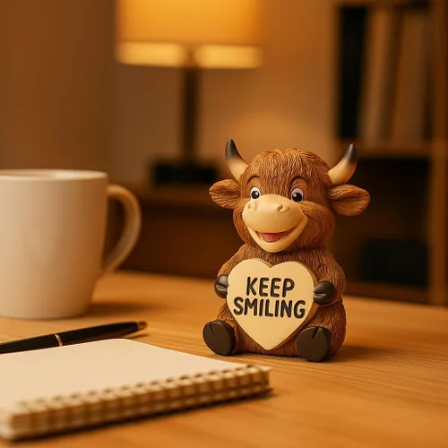 Miniatura 5 de iStatue Paquete de 2 figuras de resina de vaca Highland de 3.6 pulgadas – Lindo regalo Sigue Sonriendo para Navidad, día de San Valentín