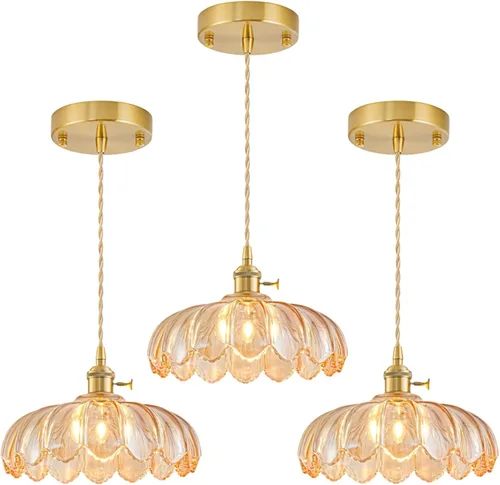 Miniatura 38 de Lámparas colgantes enchufables, lámpara colgante de cristal vintage, mini lámpara colgante de tulipán blanco leche, iluminación colgante para isla